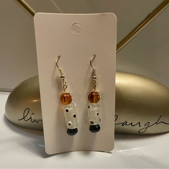 Polkadot Pumpkin 🎃 Earrings - Picture 5 of 6